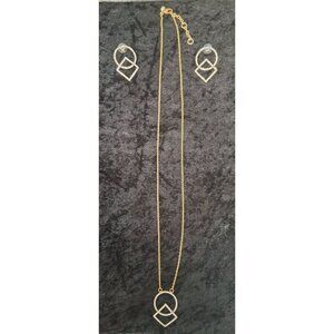 J. Crew Gold Tone Pave' Crystal Circle and Square Earring and Necklace Set-Excel